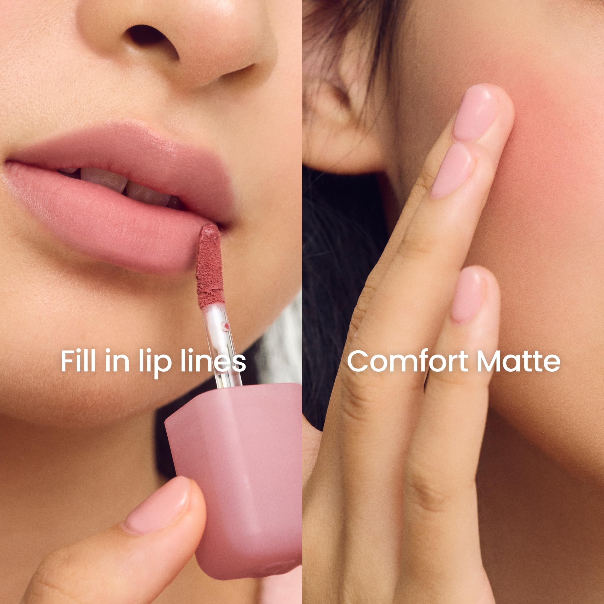 COLORGRAM Nude Blur Tint Romantic Coral application shot highlights lightweight, comfortable wear.
