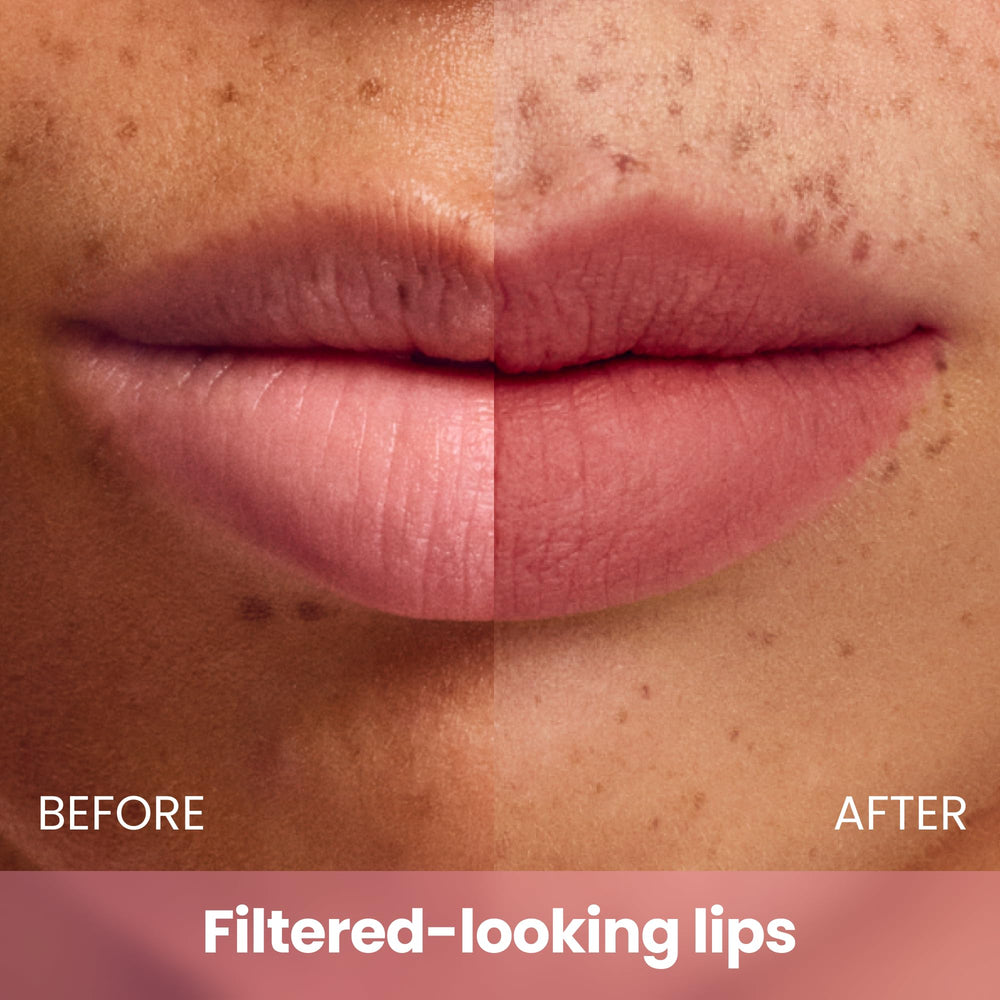 COLORGRAM Nude Blur Tint Romantic Coral lips swatches show natural, soft-blur color.