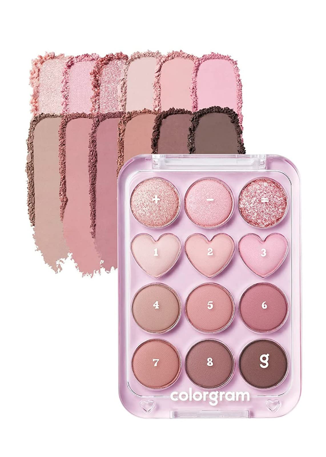 COLORGRAM Pin Point Eyeshadow Palette 02 pink mauve open pan shows rich pigments for versatile looks.
