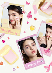 Colorgram Sebum Retouching Blur Pact soft-focus finish demonstrates lightweight texture for smooth skin.