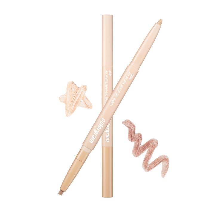 COLORGRAM Under Eye Highlighter Stick 03 real tone side view shows precision double-sided design for natural glow.