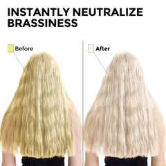 COLORLOMO Bye Bye Yellow Shampoo pump demonstrates easy, even application.
