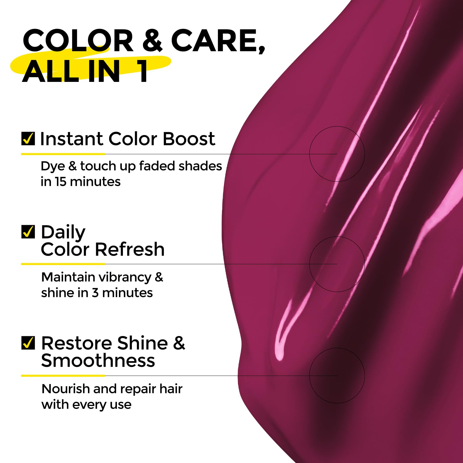 COLORLOMO Merlot color depositing application shows even coverage for rich tone maintenance.