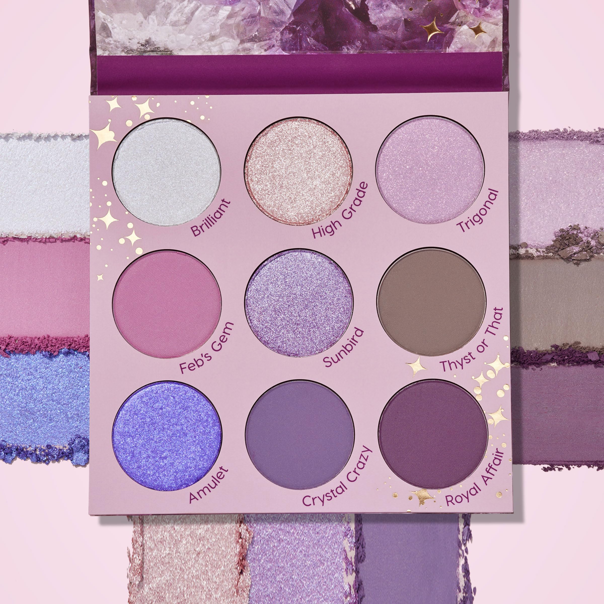 ColourPop All Amethyst palette duo-chrome finish swatches reveal pinky violet shift.