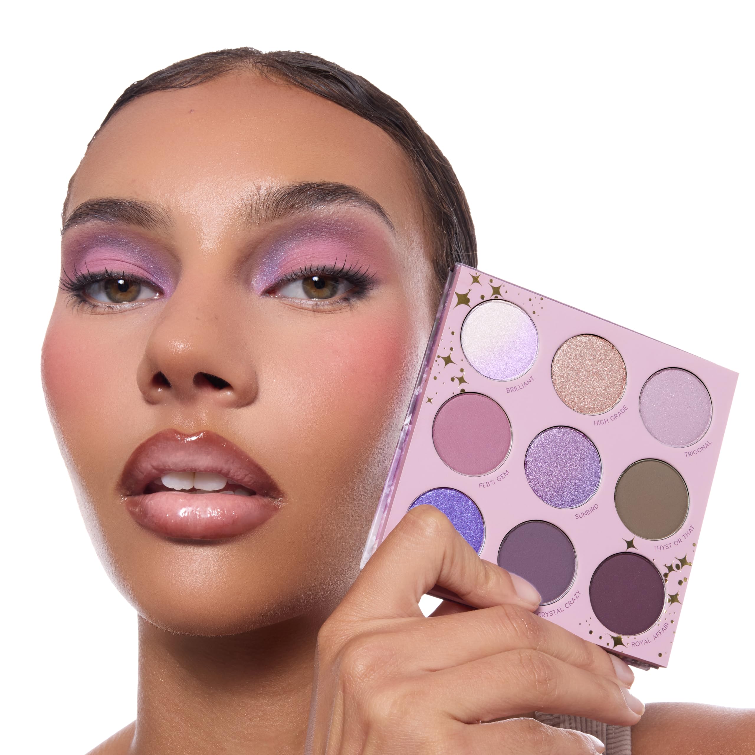 ColourPop All Amethyst palette swatch guide shows lilac to amethyst gradients.