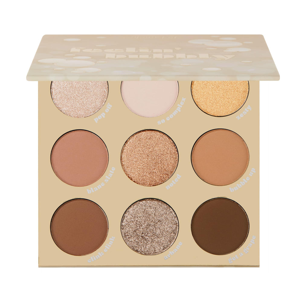 ColourPop Feelin' Bubbly palette front cover showing champagne tones for party-ready looks