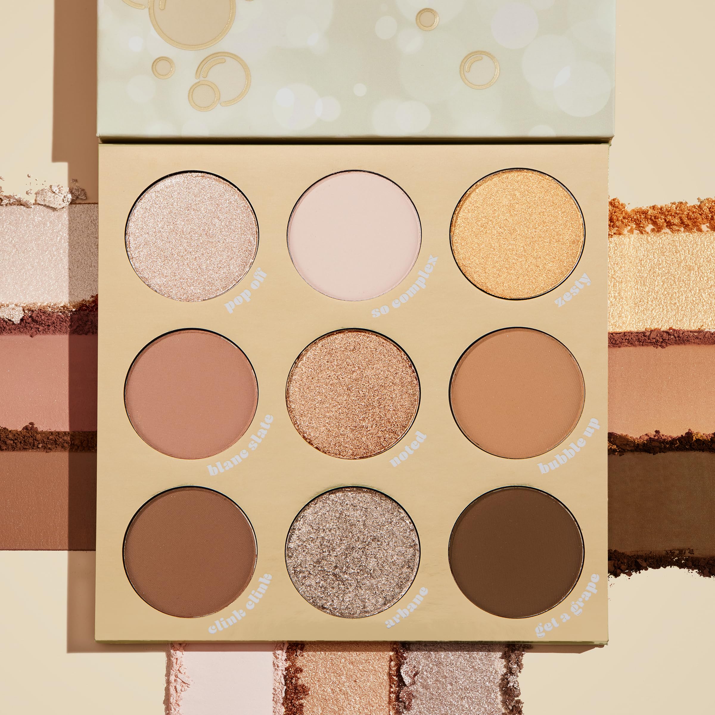 ColourPop Feelin' Bubbly swatches reveal metallic gold and champagne shades for glam lids