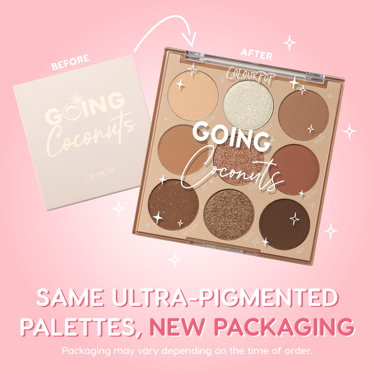 ColourPop Going Coconuts swatches on arm show rich pigment and blendable texture.