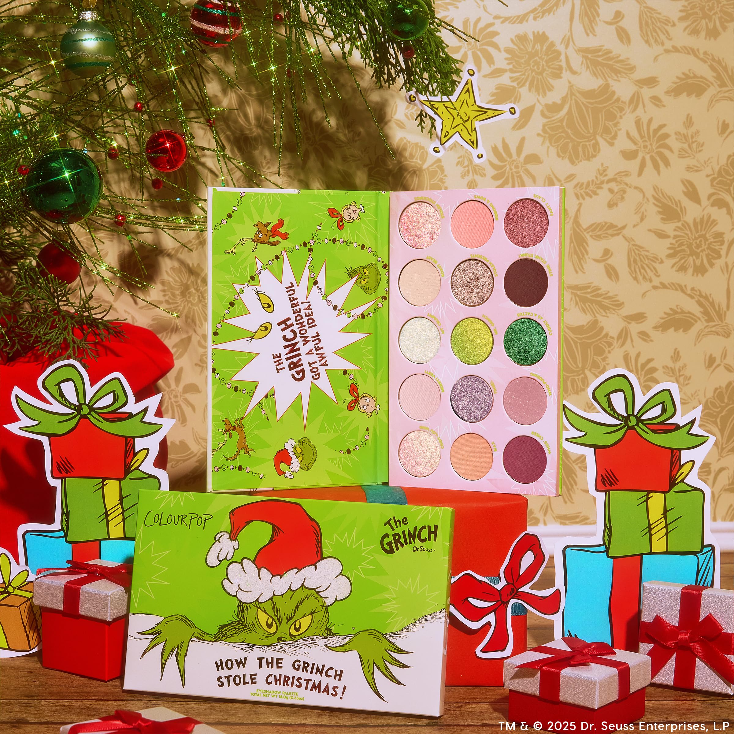 ColourPop Grinch limited edition box emphasizes collectible packaging and seasonal display.