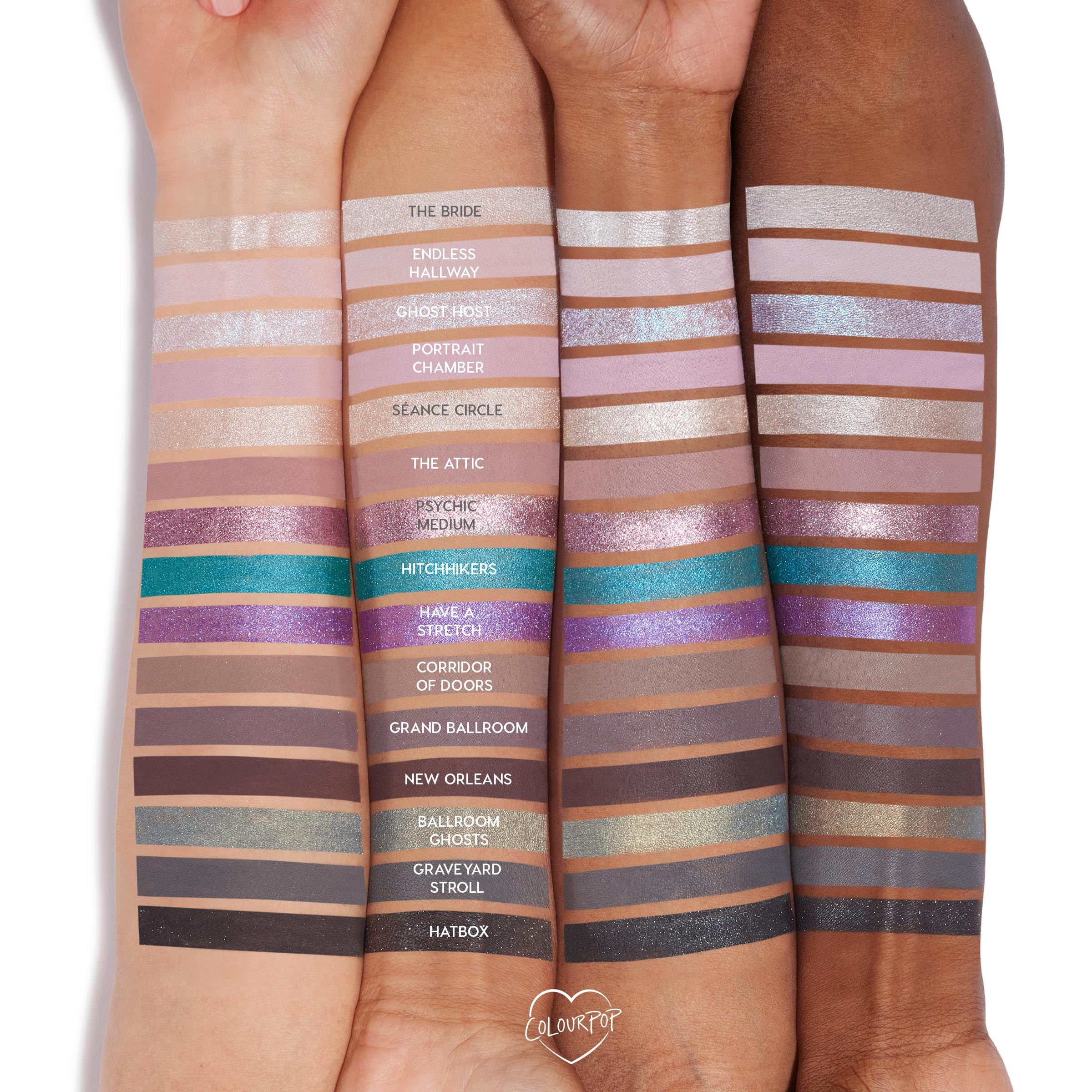 ColourPop Haunted Mansion Foolish Mortals matte finishes swatches ideal for smoky eye looks
