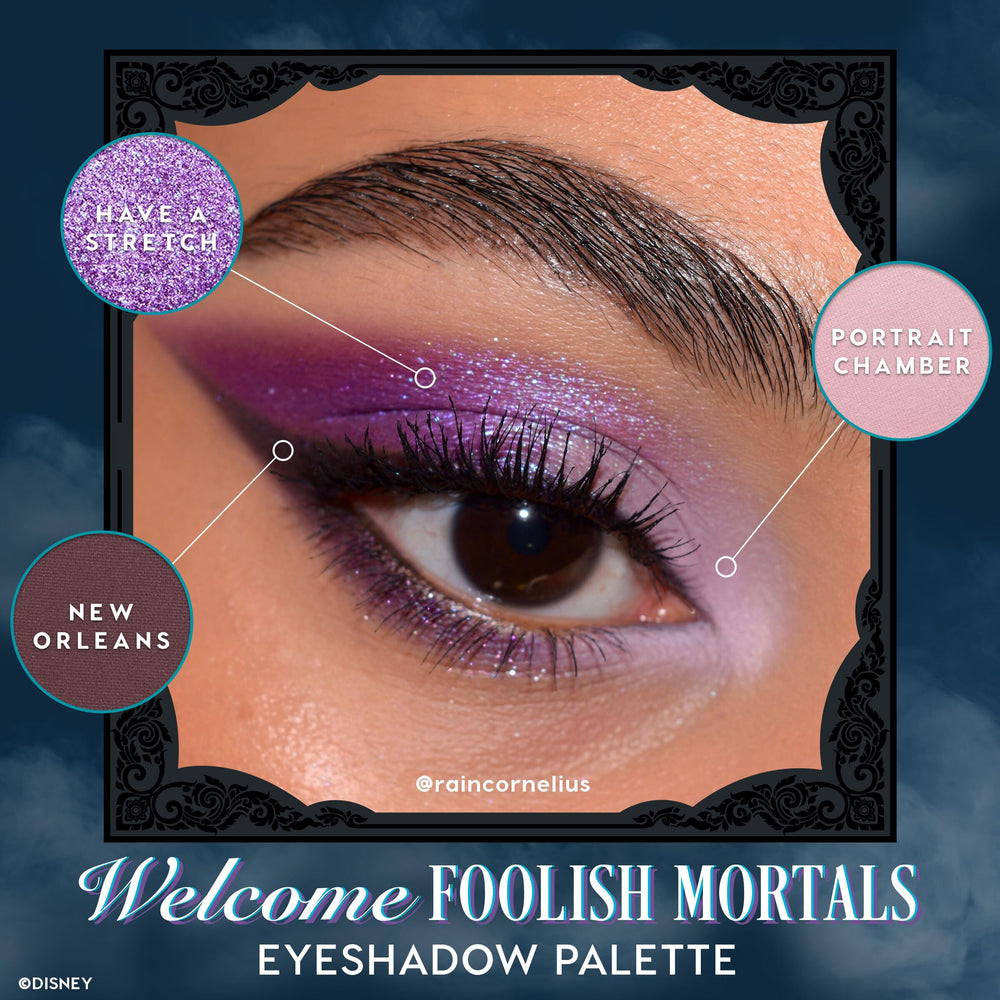 ColourPop Haunted Mansion Foolish Mortals open palette highlighting matte metallic and pearlescent finishes