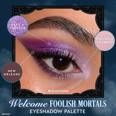 ColourPop Haunted Mansion Foolish Mortals open palette highlighting matte metallic and pearlescent finishes