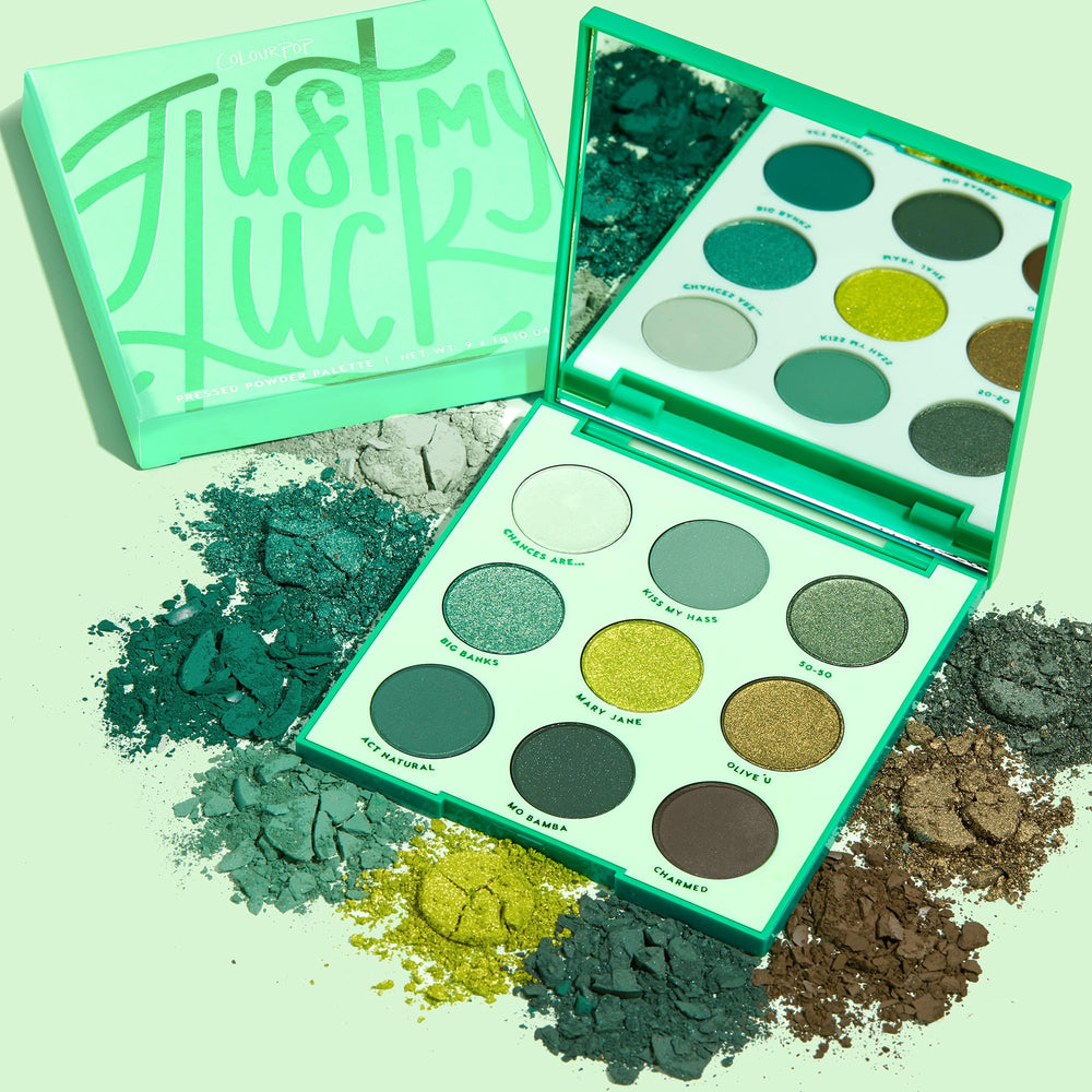 ColourPop Just My Luck matte greens for precise crease definition.