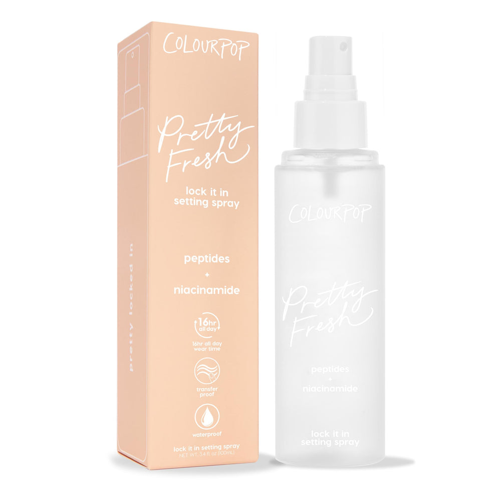 ColourPop Pretty Fresh hydrating setting mist bottle providing refreshing hydration during makeup.