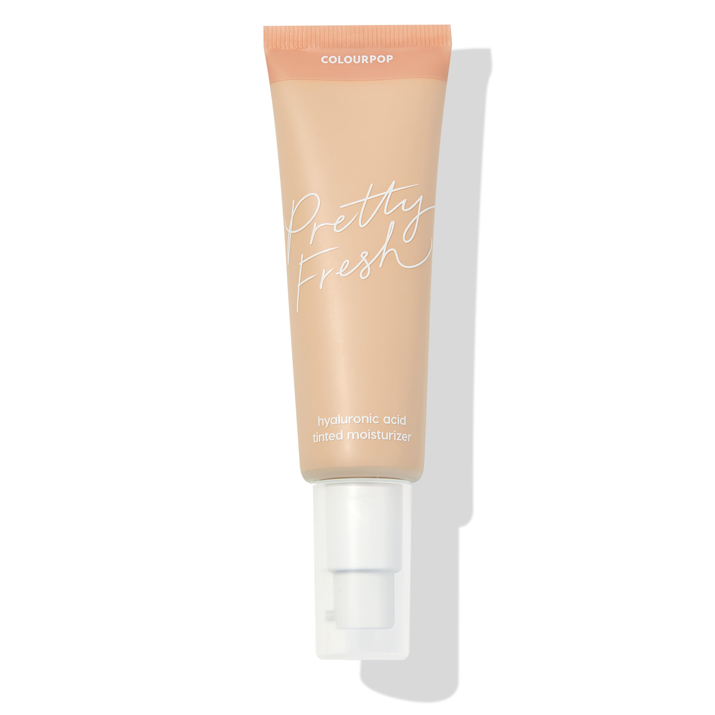 ColourPop Pretty Fresh tinted moisturizer bottle closeup highlights hydrating formula for a natural glow.