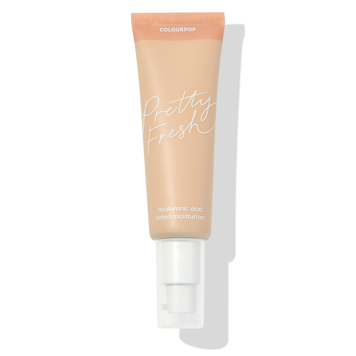 ColourPop Pretty Fresh tinted moisturizer bottle closeup highlights hydrating formula for a natural glow.
