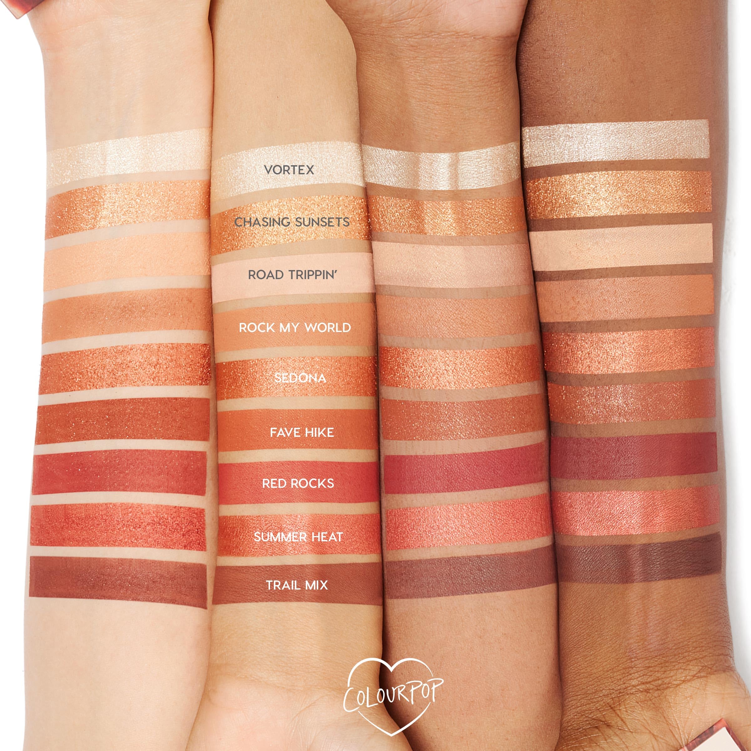 ColourPop Rock On Eyeshadow Palette metallic finish swatch highlights shimmering bronze for statement lids