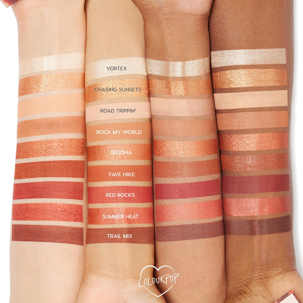 ColourPop Rock On Eyeshadow Palette metallic finish swatch highlights shimmering bronze for statement lids