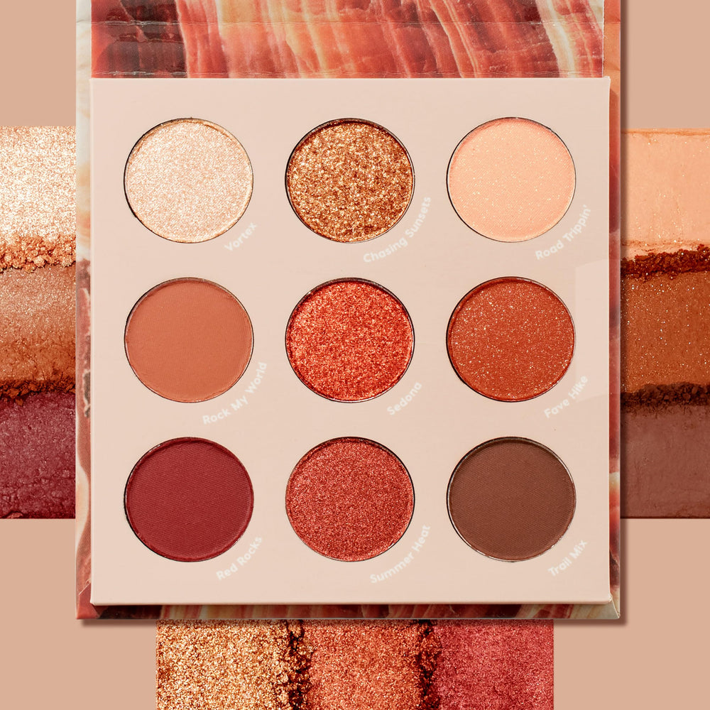 ColourPop Rock On Eyeshadow Palette terracotta shades swatch with rich pigmentation for bold bronze smokey eyes