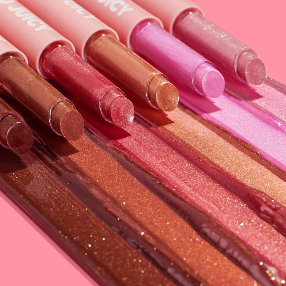 ColourPop So Juicy Gloss Balm in use shows juicy lips with high shine.