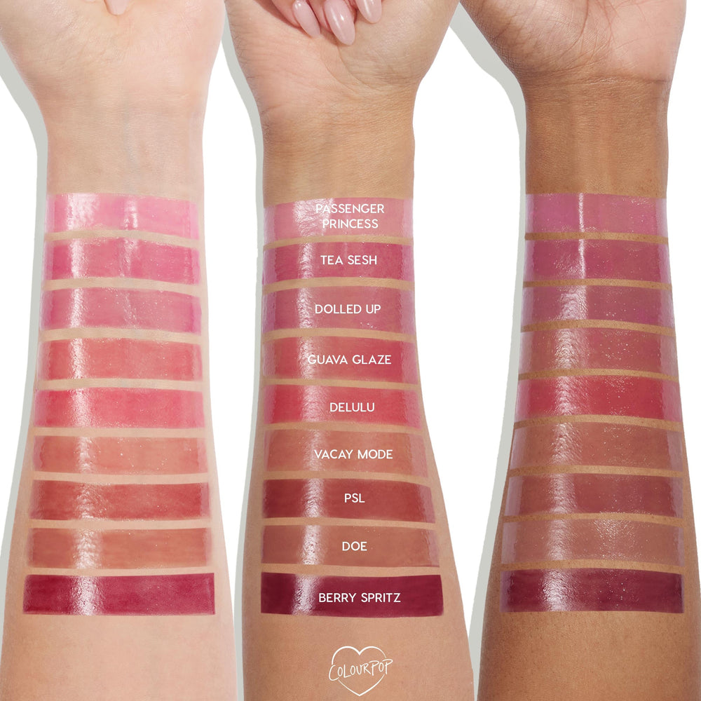 ColourPop So Juicy Dolled Up buildable color swatches reveal depth.