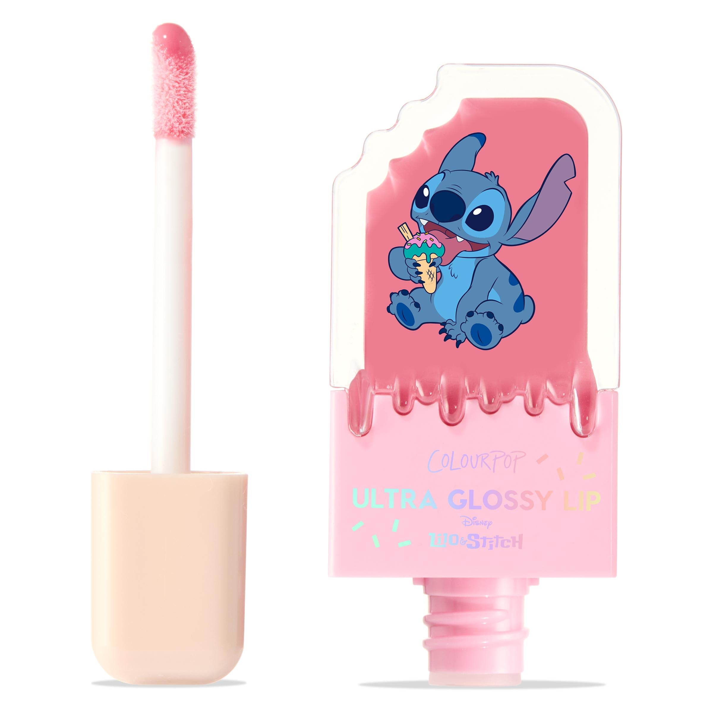 ColourPop Stitch Ultra Glossy Lip Gloss packaging showcases playful Disney-inspired design for collectable style