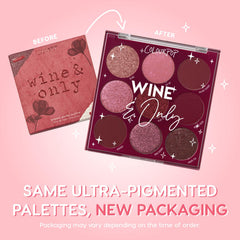 ColourPop Wine & Only palette open swatches highlight matte, metallic, and sparkle finishes.