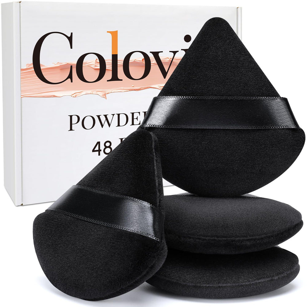 Colovis 48-piece powder puff set in black triangle design for precise daily makeup