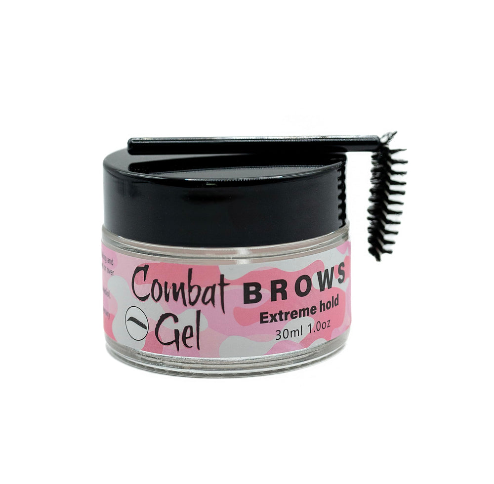 Combat Brow Gel application demonstration shows easy shaping and long-lasting hold.