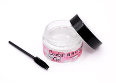 Combat Brow Gel close-up brush demonstrates precise application for defined brows.