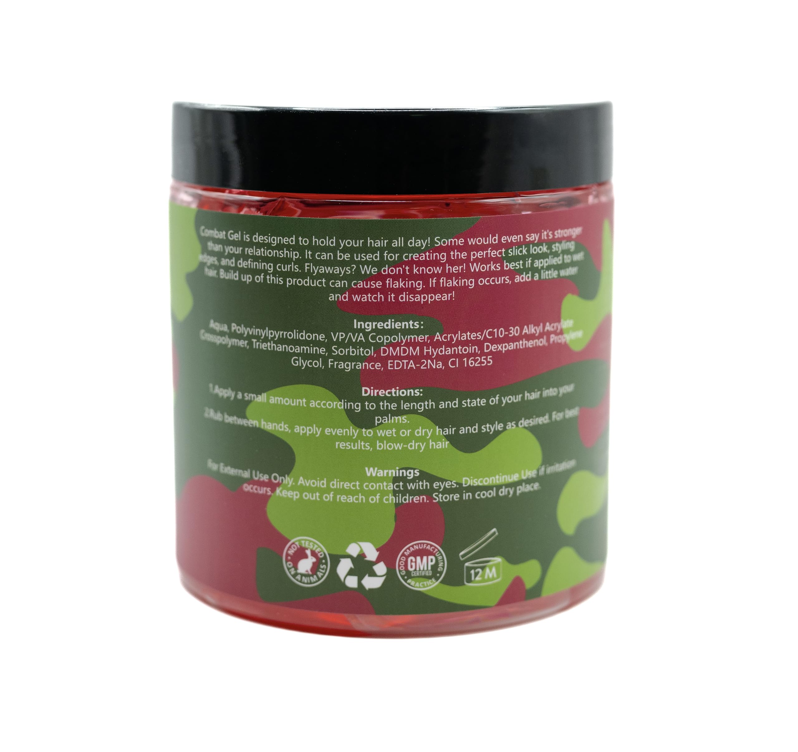 Combat Gel extreme hold slick-finish displays a polished high-hold look with no flaking