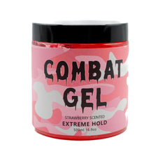 Combat Gel strawberry-scent dispenser highlights fruity aroma for easy styling.
