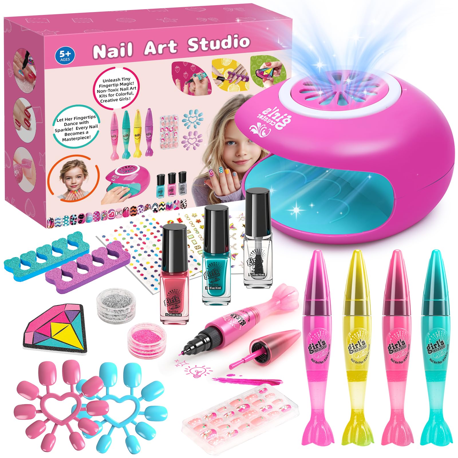 Combaybe kit uñas para niñas con 4 lapices y decoraciones para crear diseños divertidos.