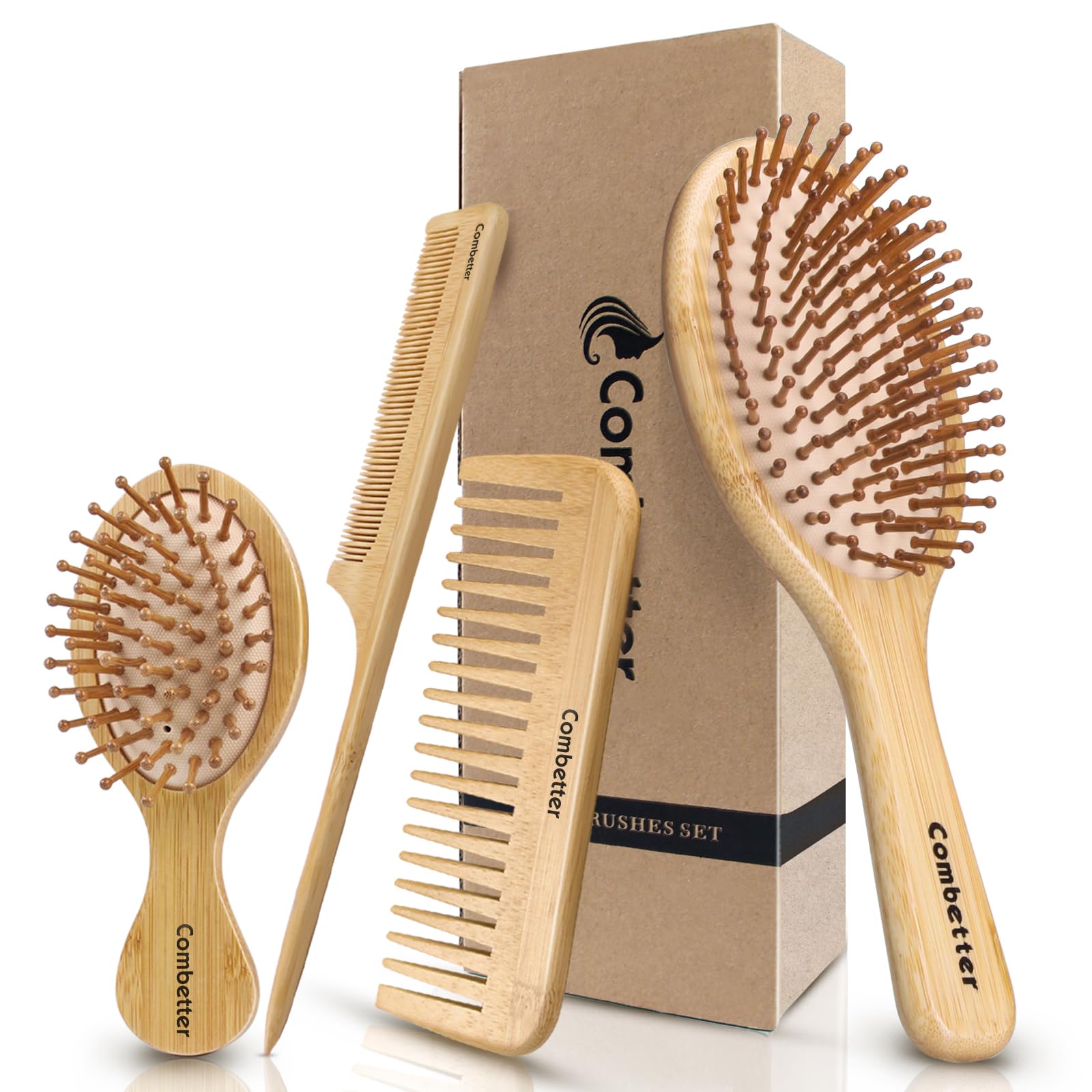 Combetter Combeter bamboo hair brush regular size with gentle detangling and scalp massage.