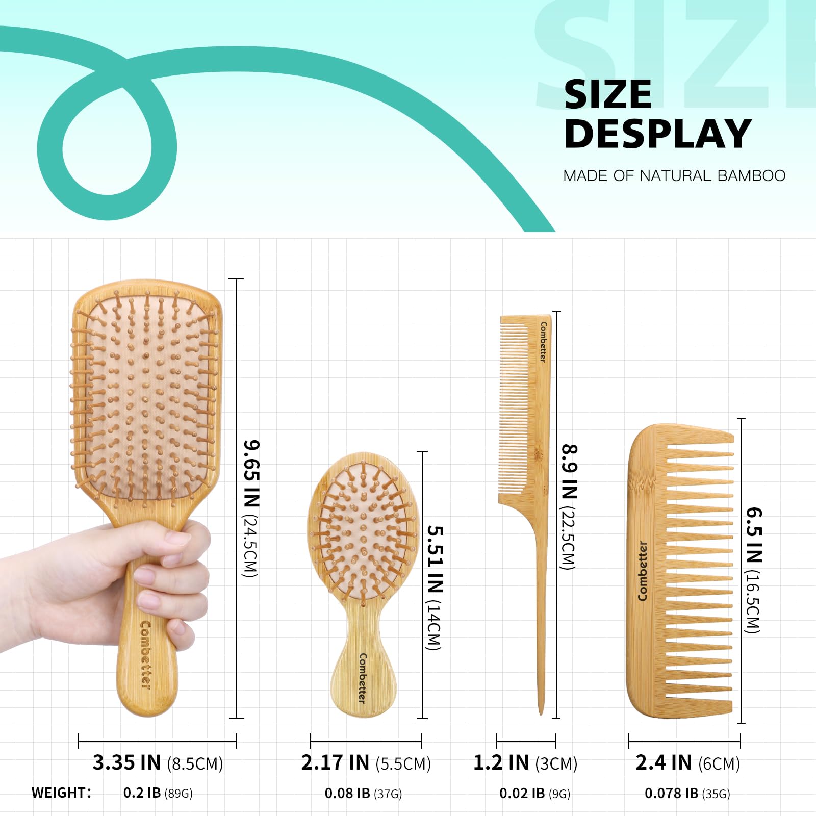 Combetter bamboo tail comb for precise parting and reduced breakage.