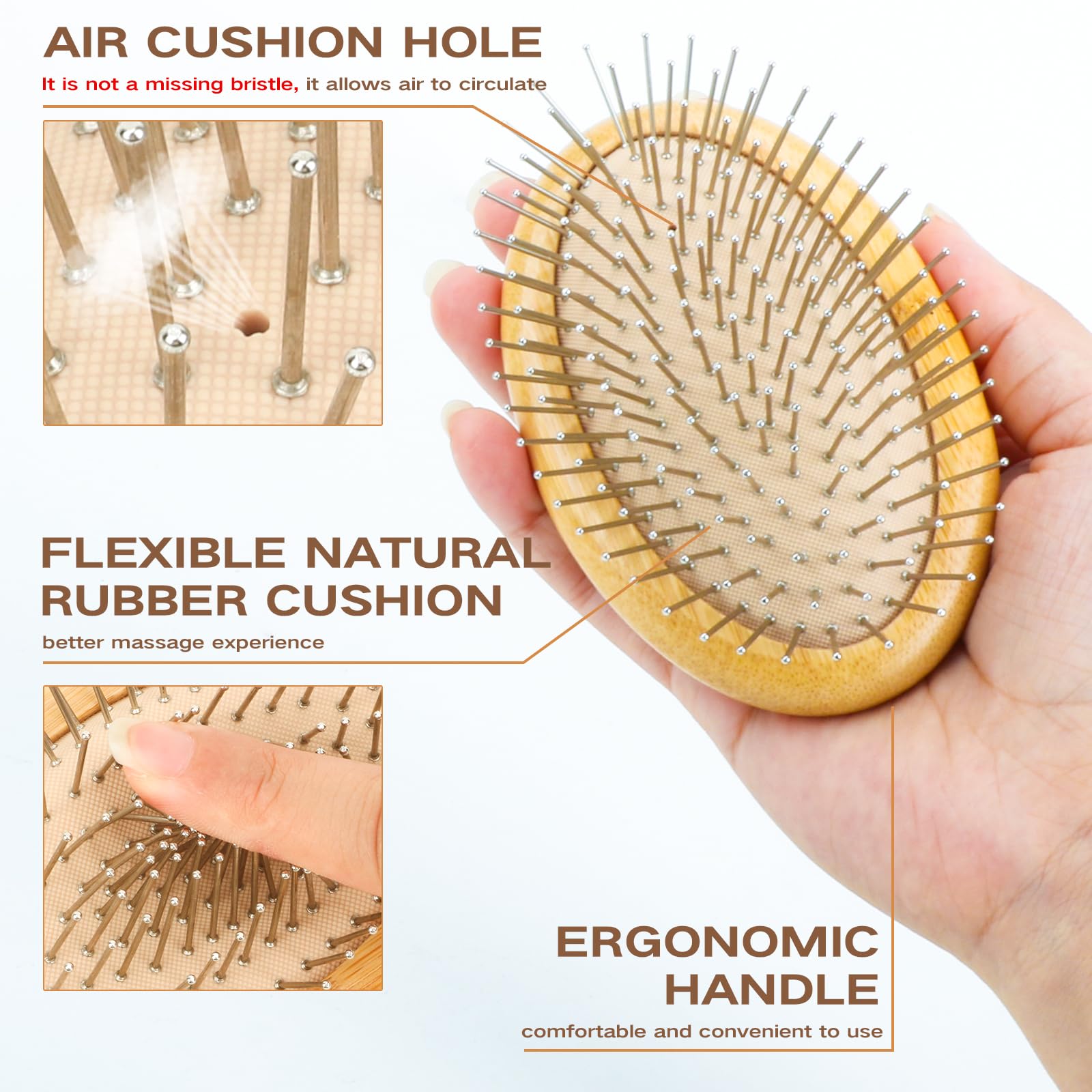Combetter metal bristles closeup showing cooling rounded steel for gentle scalp massage