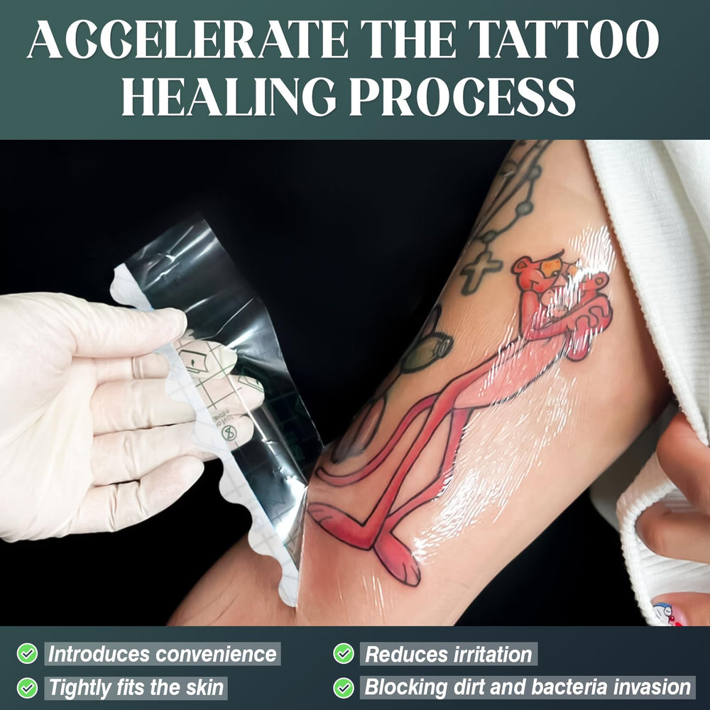 Película transparente impermeable con respirabilidad para tatuajes protegidos.