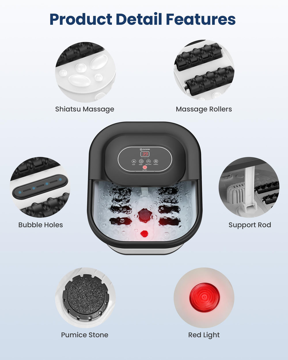 COMFIER shiatsu-rollers in foot spa offering deep-tissue relief.