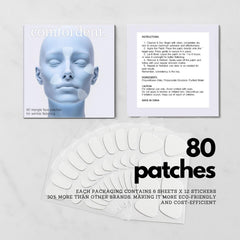 Comfordent smoothing triangle patches for frown-lines - gentle, invisible protection during sleep or day.