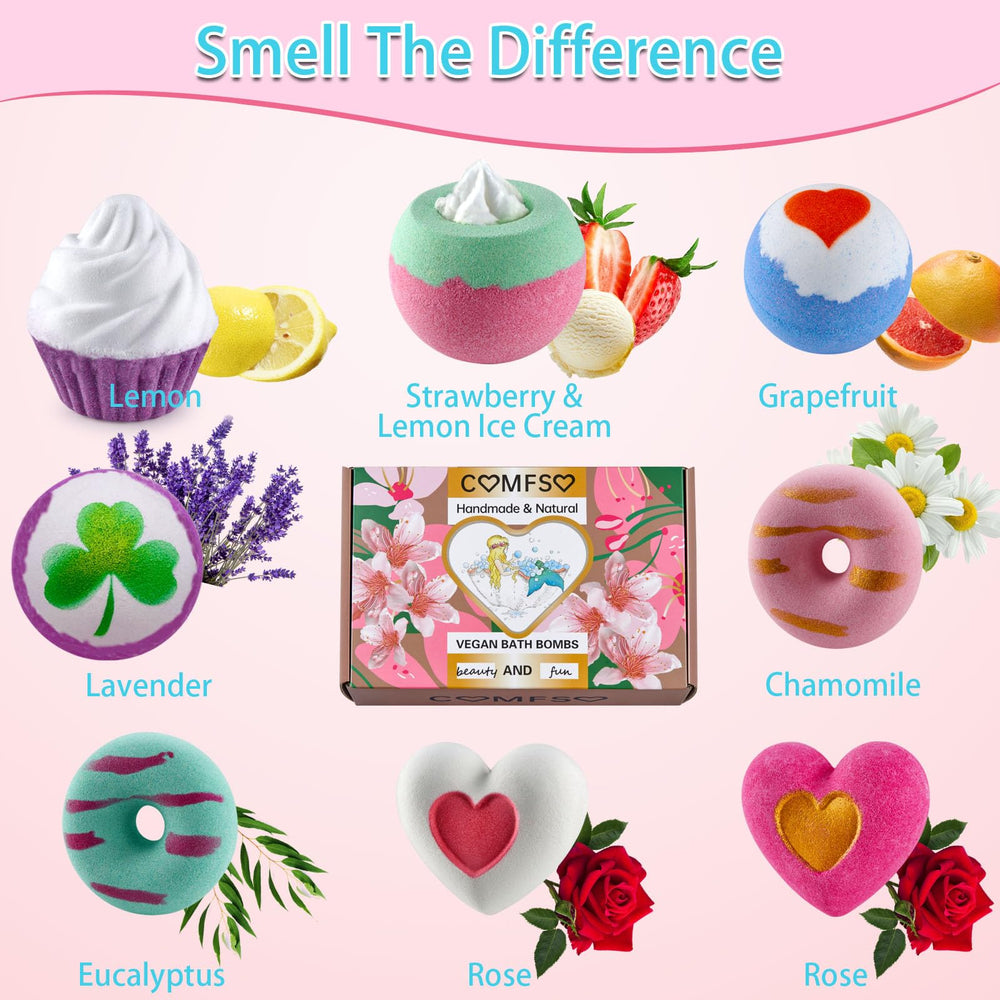 Comfso bath bombs heart shape releases rose–chamomile aroma for evenings
