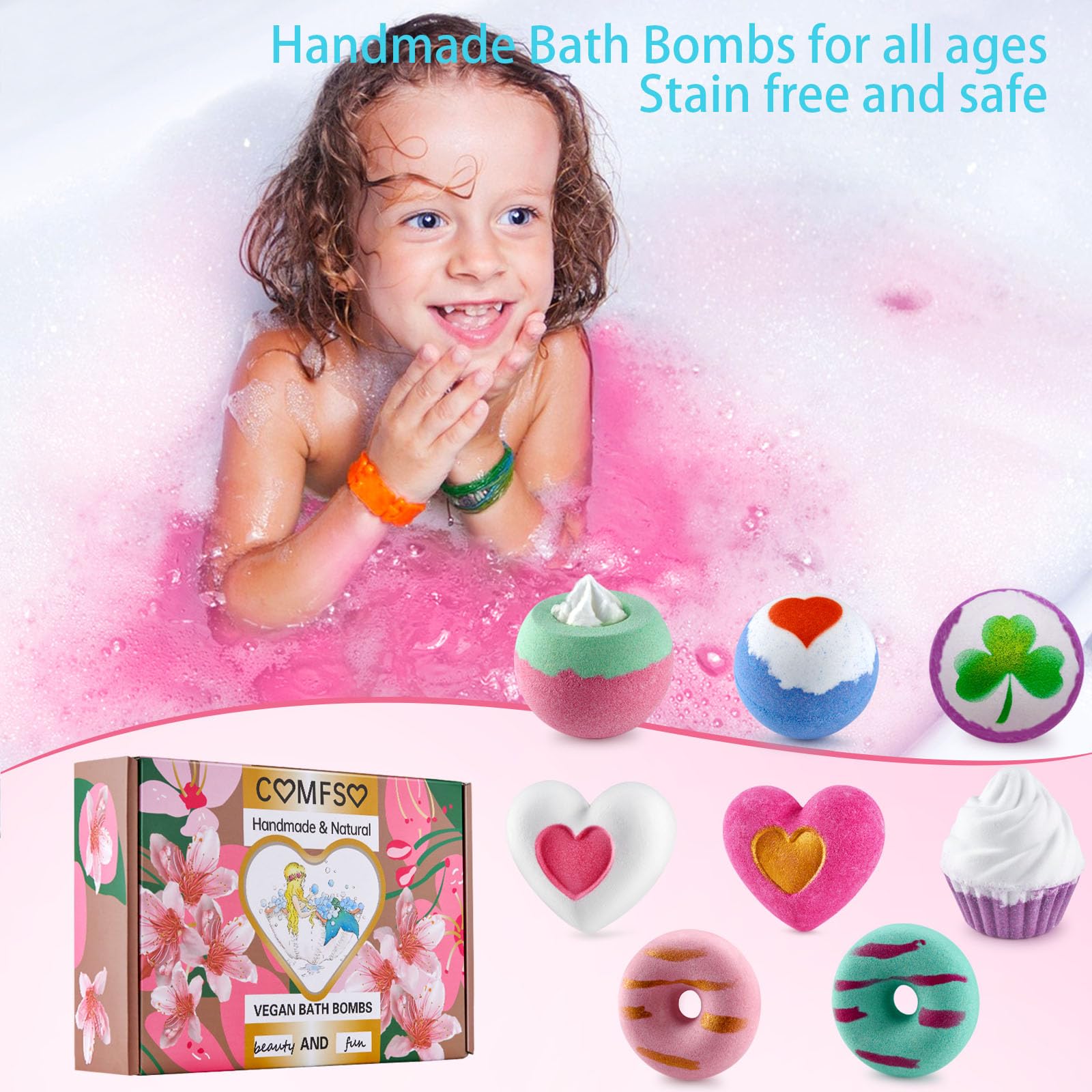 Comfso bath bombs ice cream shape with strawberry lemon scent brightening bath time