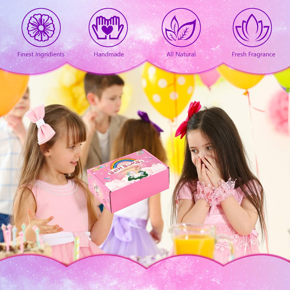 comfso gift set six pieces with unicorn jewelry inside each bathbomb for girls