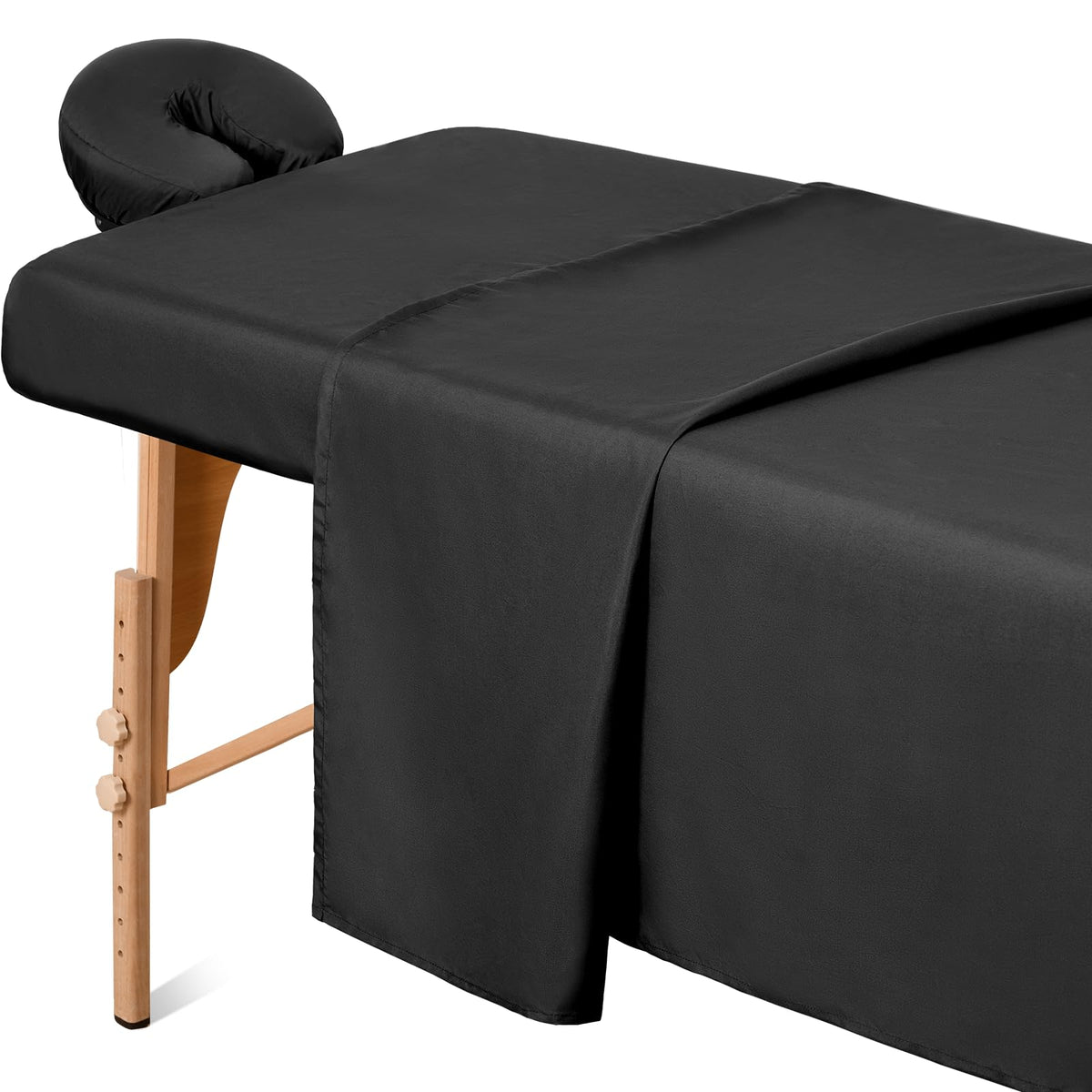 Comfyanno 3pc flat sheet close-up shows smooth black microfiber for professional use