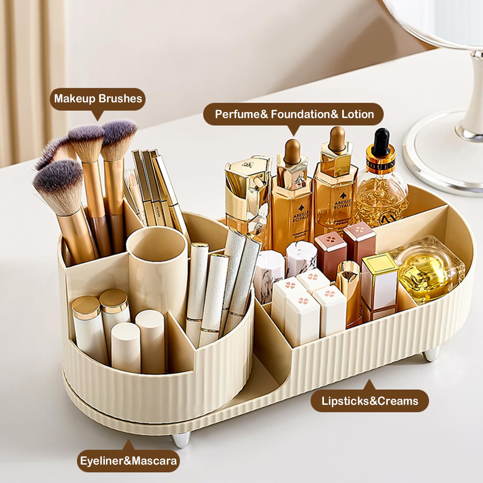 COMFYROOM 360° brush holder rotates smoothly for quick makeup application