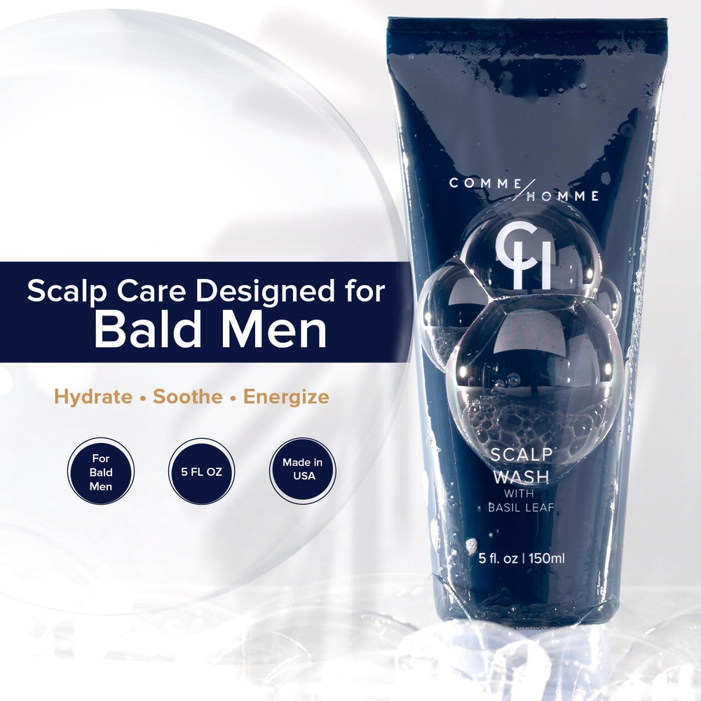 Comme Homme Hydrating Scalp Wash bottle side with calming aloe hydration.