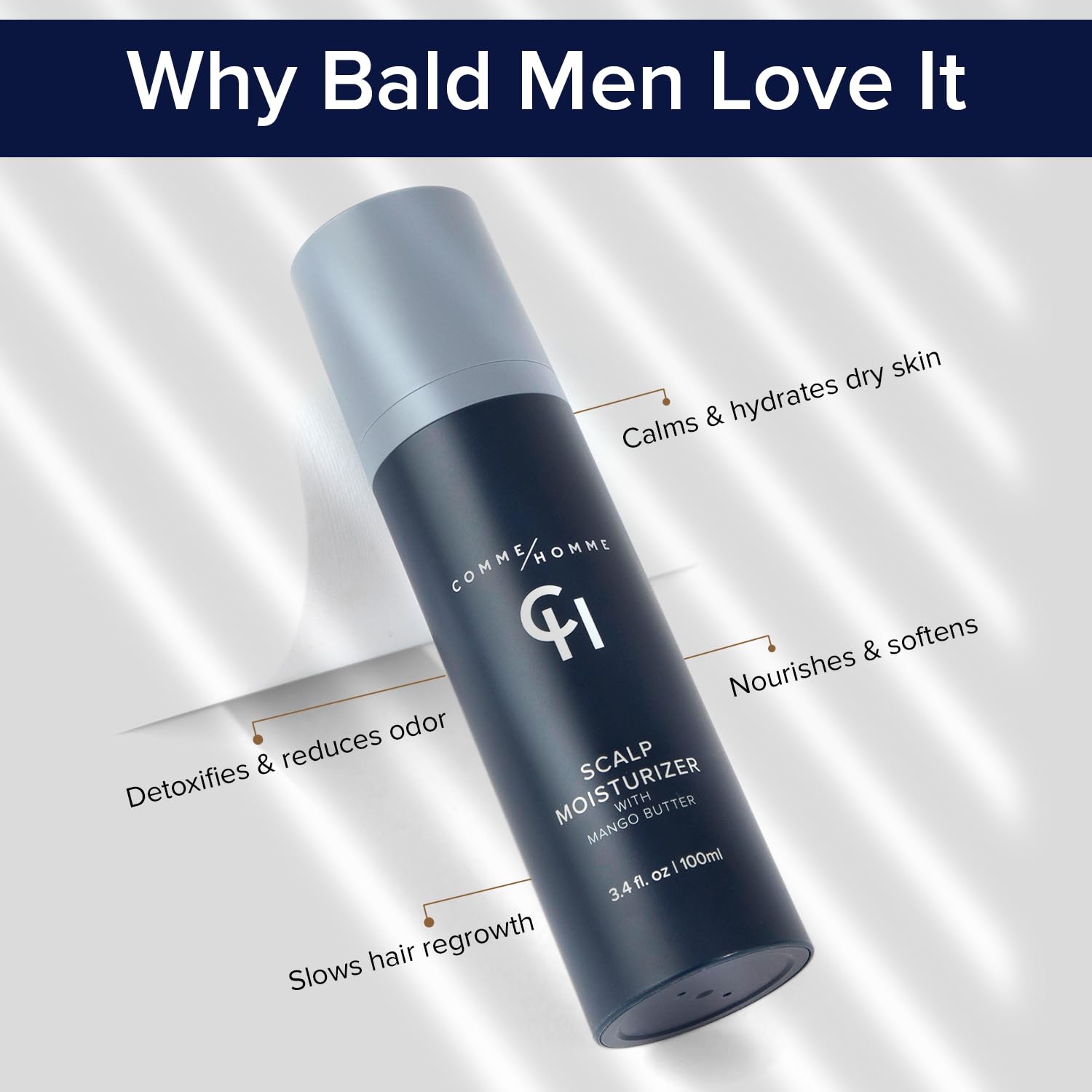 Comme Homme mango butter softening hydration supports smooth, refreshed scalp between shaves.