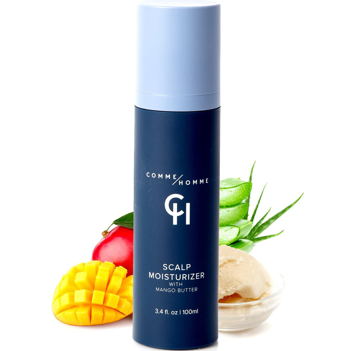 Comme Homme soothing scalp moisturizer application provides quick hydration for bald heads.