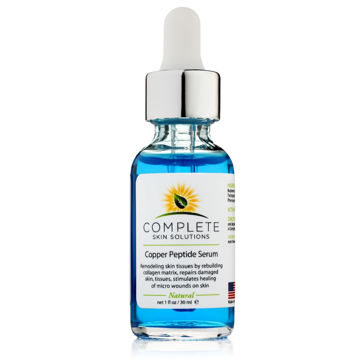 Complete Skin Solutions copper peptide serum bottle — silky anti-aging formula for smoother-looking skin
