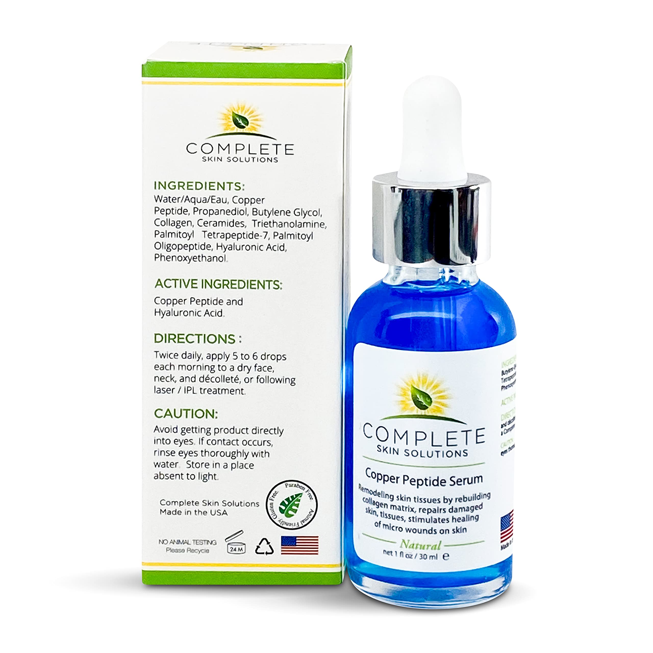 Complete Skin Solutions copper peptide serum closeup texture — lightweight, non-greasy feel