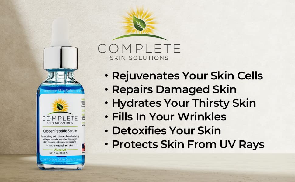 Complete Skin Solutions copper peptide serum drops — precise nightly application for targeted hydration